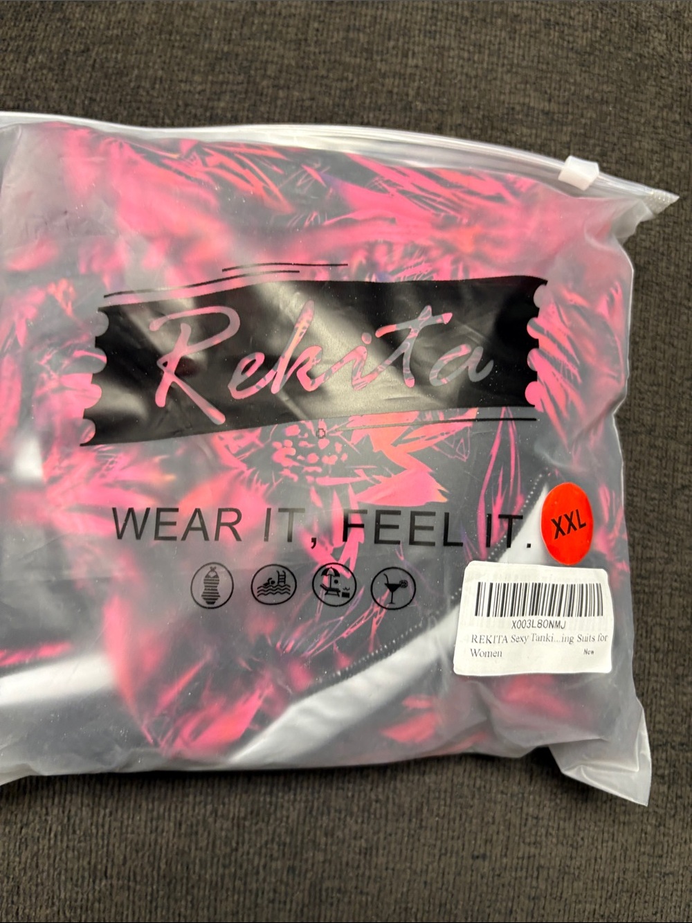Rekita Women's Pink Tropical Swim Top - XXL 2 piece tankini brand new with tags